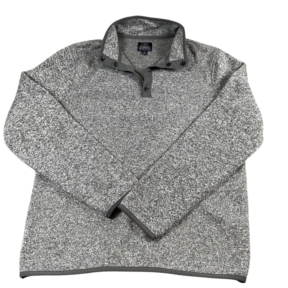 J.Crew Authentic Fleece Pullover Gray‎ Button Up Mens Small S Sweater